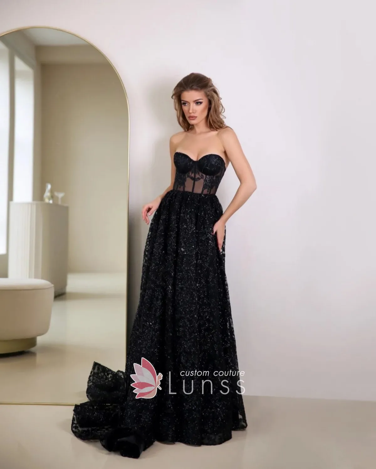 black glitter corset Gothic wedding dress