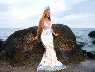 iridescent big sequin mermaid prom gown for Halloween