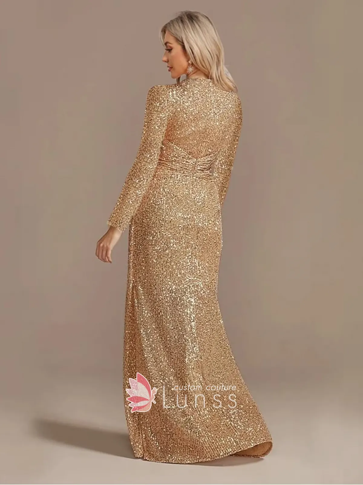 sand sequin long sleeve floor length wedding guest dress sand sequin long sleeve floor length wedding guest dress