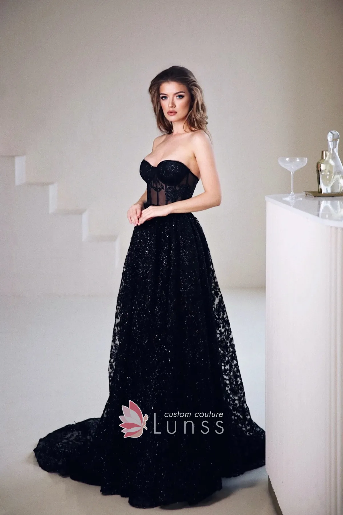 strapless sweetheart black evening prom formal dress