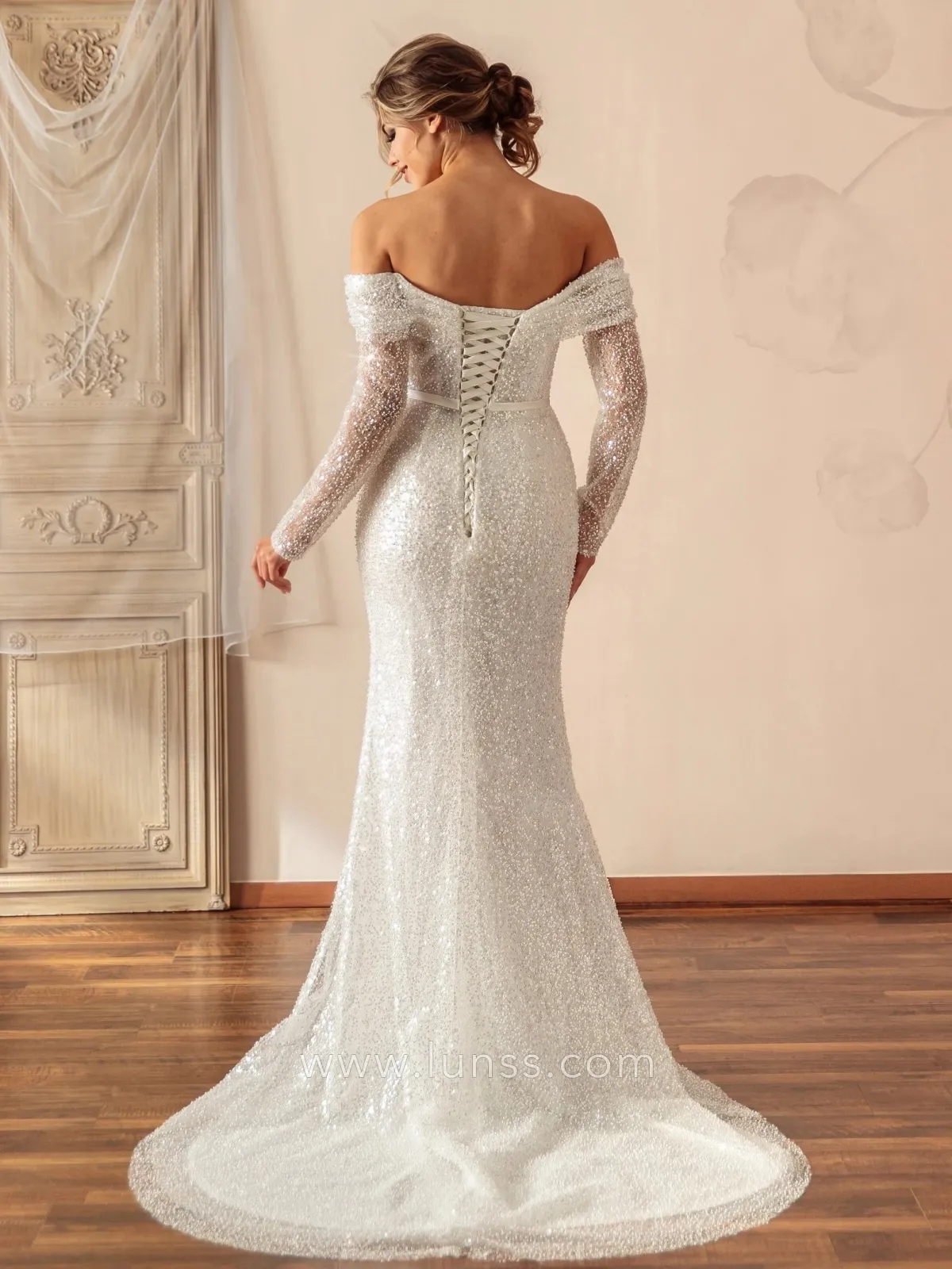 beading mermaid dress with lace up back