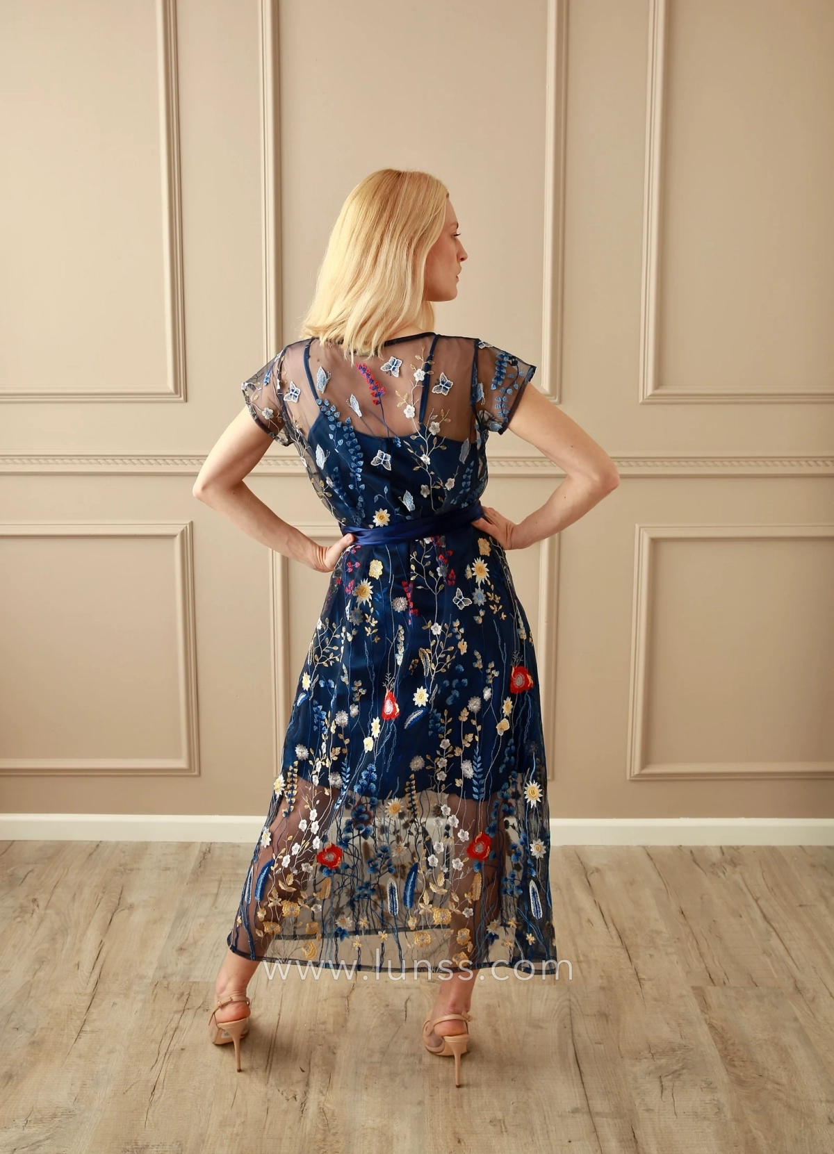 navy blue floral illusion maxi bridesmaid dress navy blue floral illusion maxi bridesmaid dress