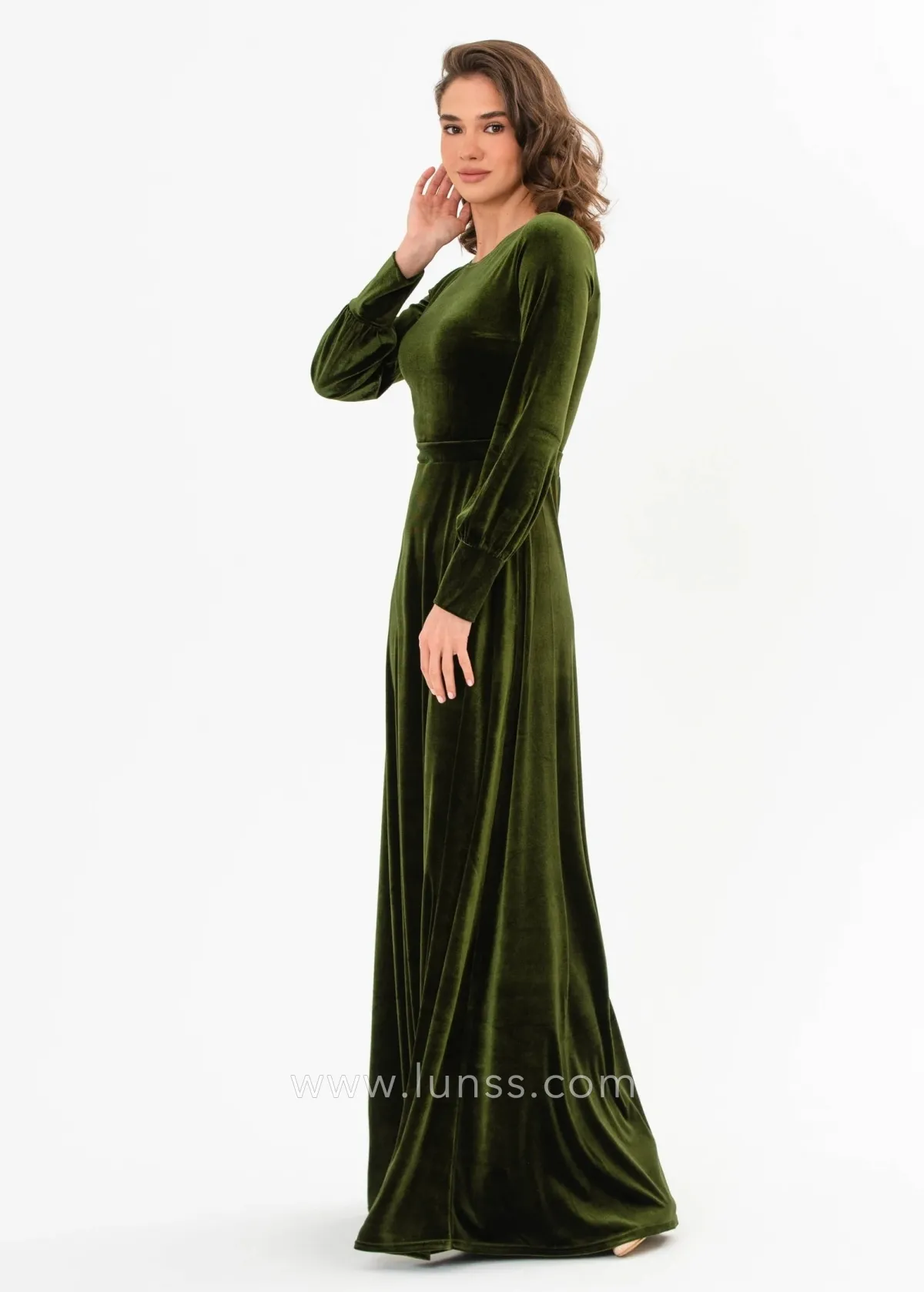 olive green velvet floor length bridal party gown olive green velvet floor length bridal party gown