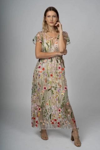 spring floral embroidery maxi evening bridesmaid dress