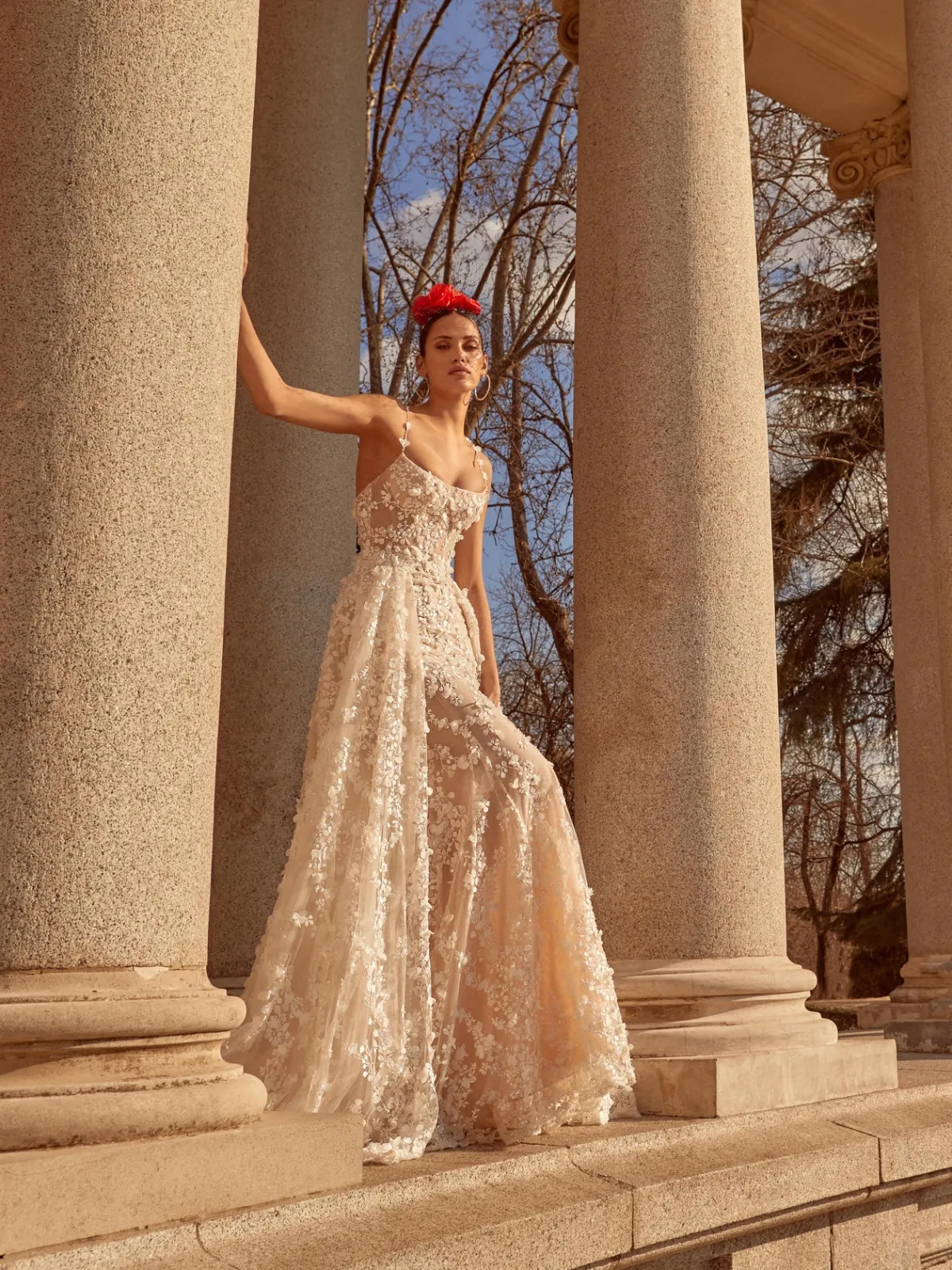 3d flower lace designer wedding dress with overskirt 3d flower lace designer wedding dress with overskirt