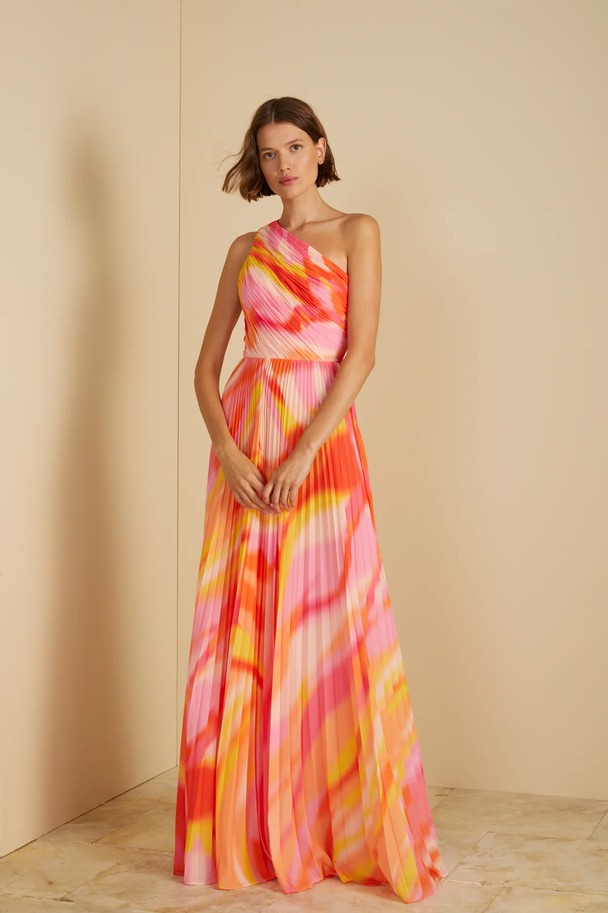 abstract pattern chiffon one shoulder dress