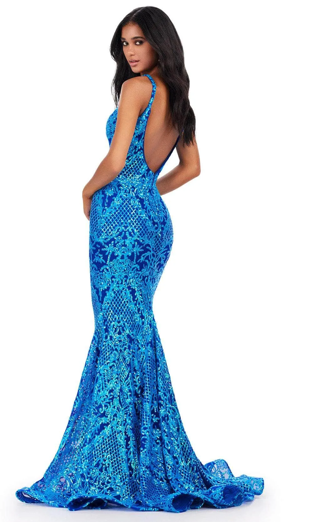 blue geometrical sequin mermaid prom gown