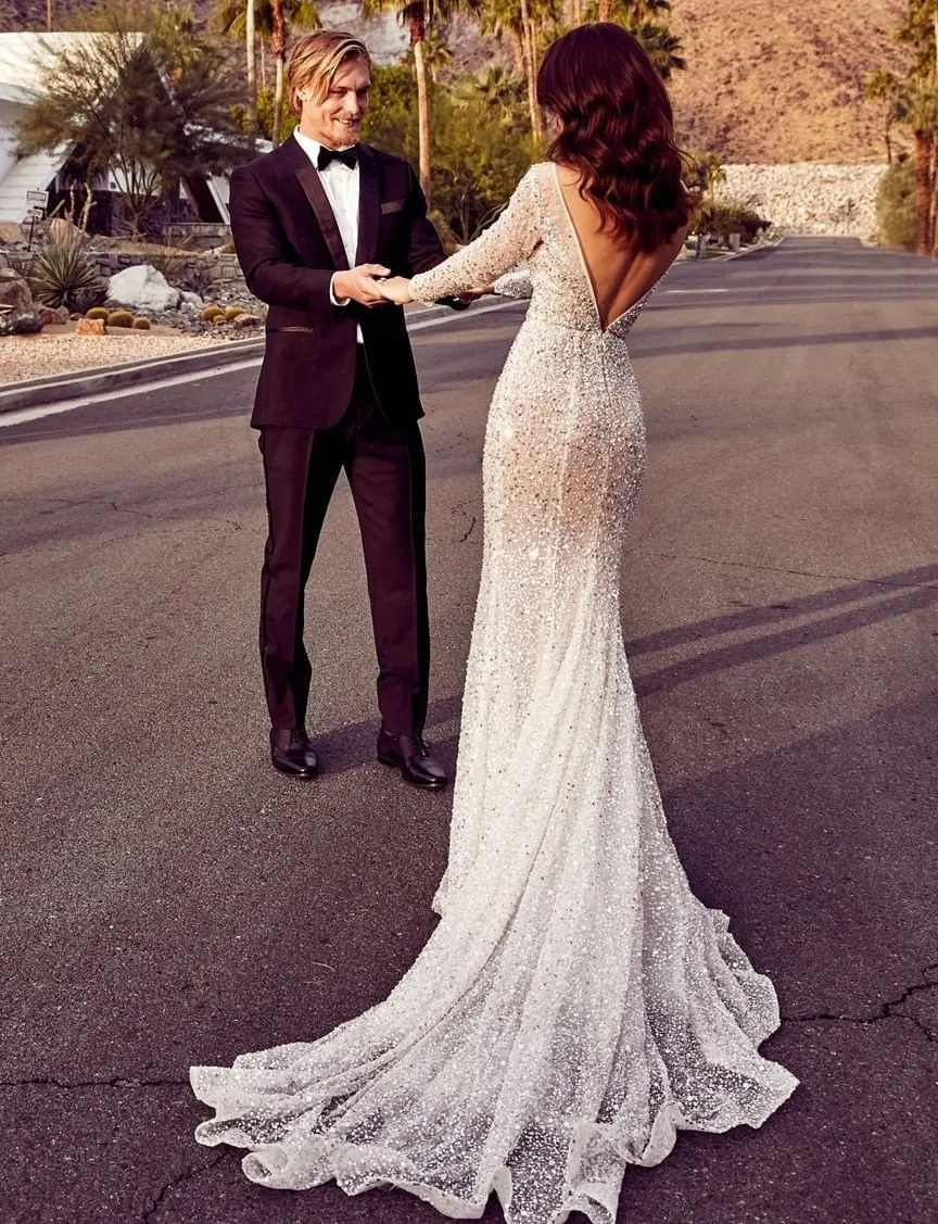 dazzling sequin low V back bridal dress dazzling sequin low V back bridal dress