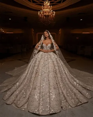 luxury beaded floral lace dubai princess wedding dress