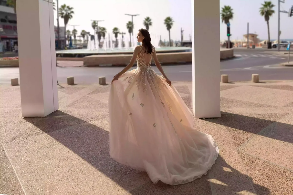 luxury sequin lace wedding dress with overskirt