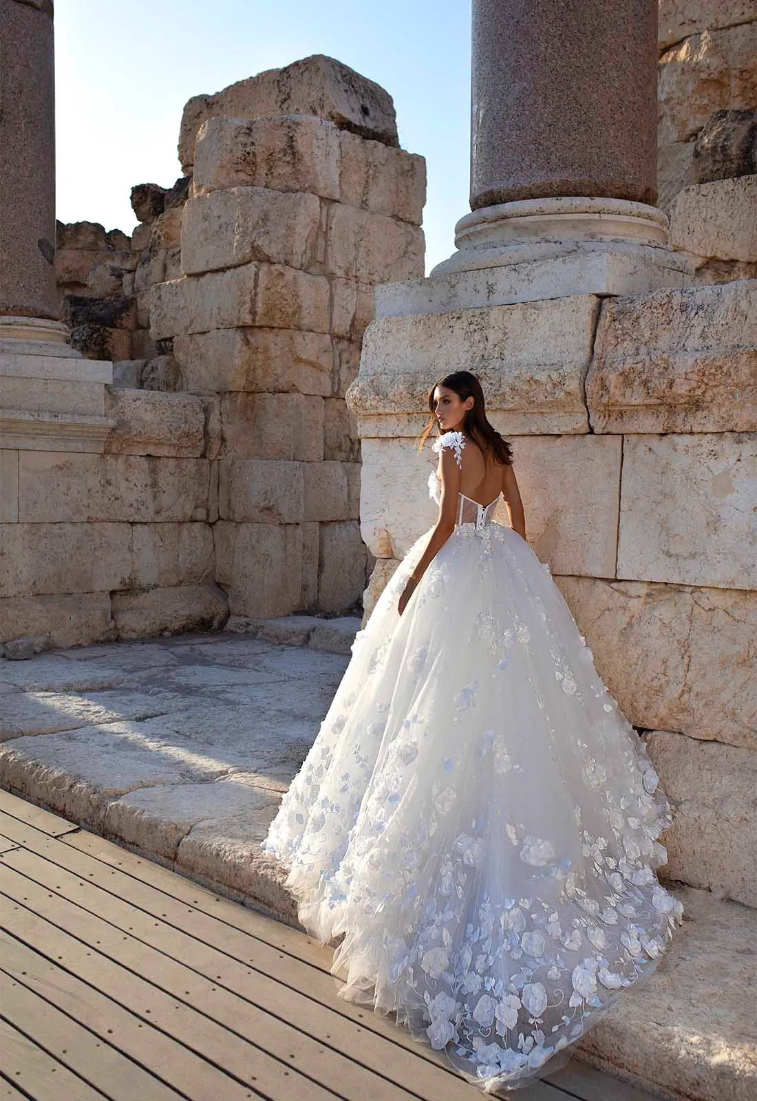 romantic 3d flower low back wedding ball gown
