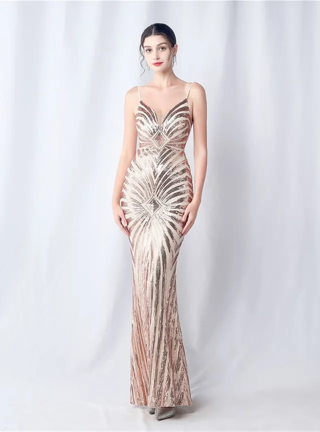 rose sequin mermaid prom dress