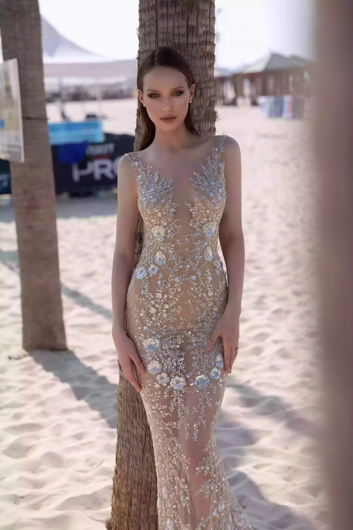 sequin floral plunging sexy wedding dress