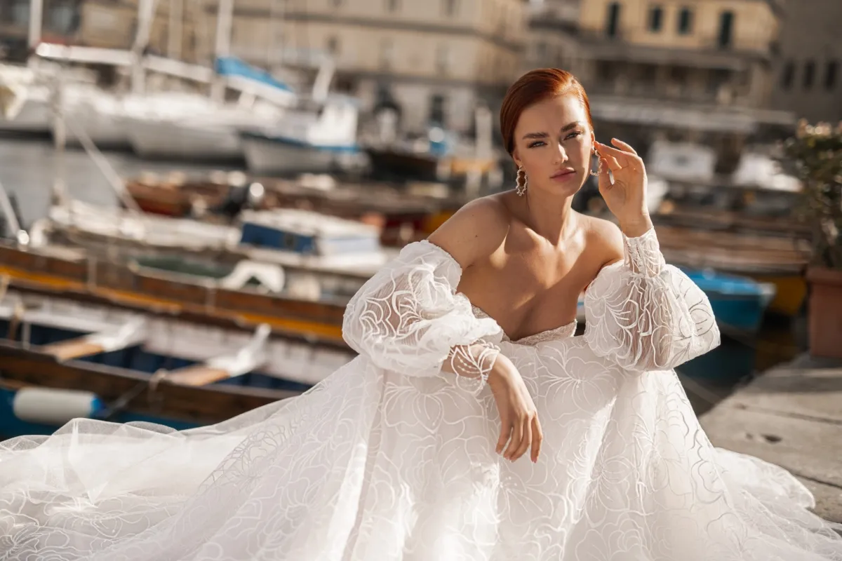 sequinned flower lace puff sleeve destination wedding dress sequinned flower lace puff sleeve destination wedding dress
