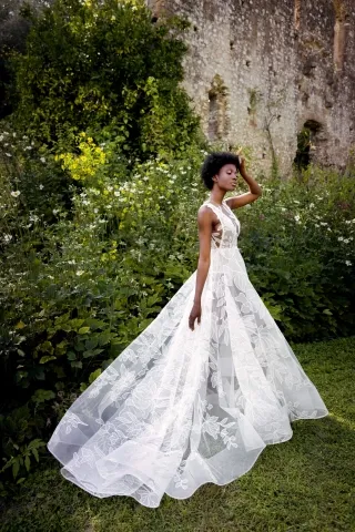 sheer floral lace summer destination wedding dress