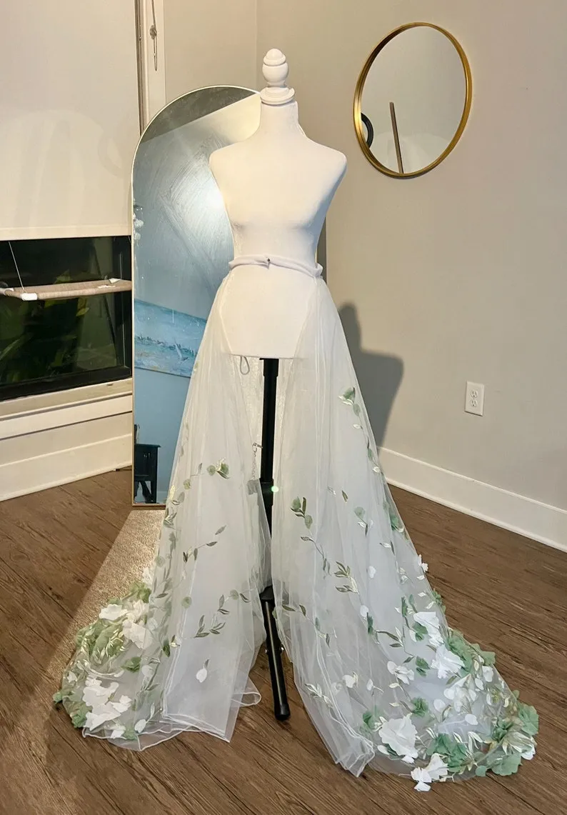 3d green and white flowers garden party skirt 3d green and white flowers garden party skirt