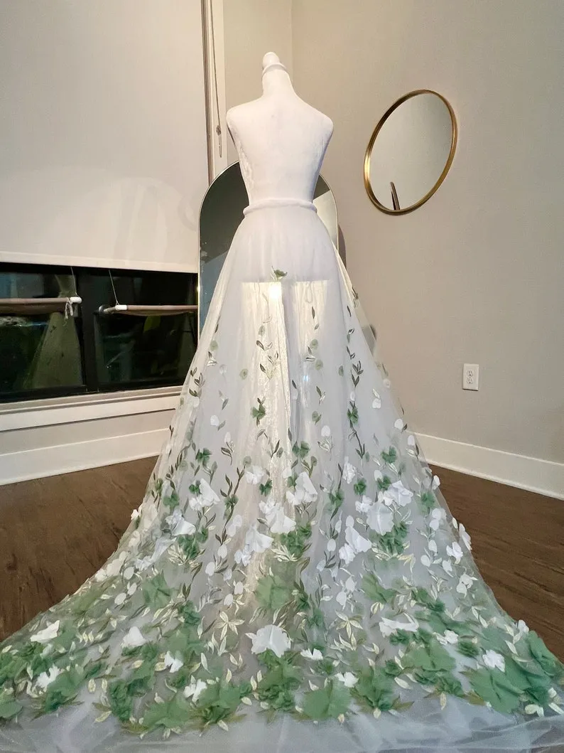 3d green and white flowers removable prom dress train 3d green and white flowers removable prom dress train