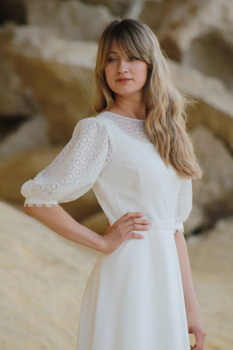 bateau neck half puff sleeve boho beach wedding dress bateau neck half puff sleeve boho beach wedding dress