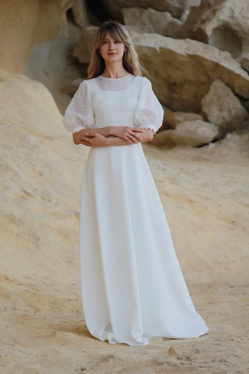 bateau neck half puff sleeve rustic wedding dress bateau neck half puff sleeve rustic wedding dress