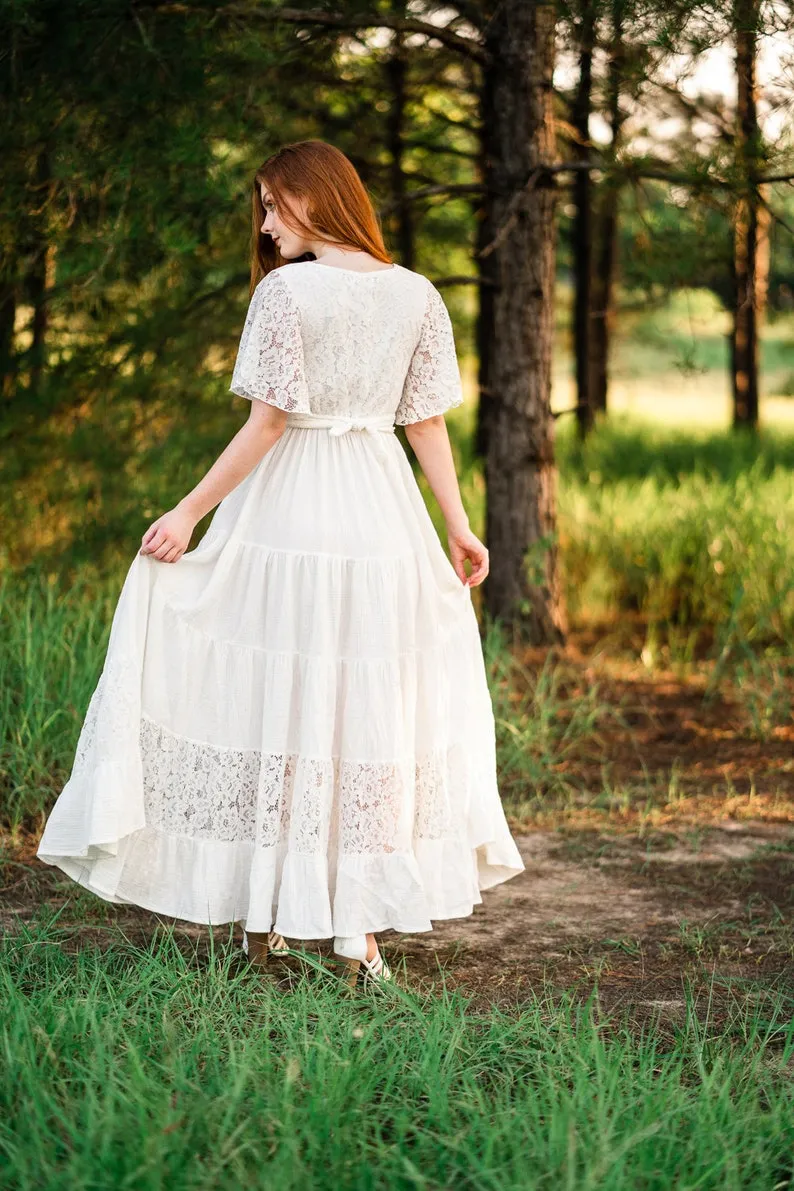 boho cototn lace flutter sleeve bridal shower dress boho cototn lace flutter sleeve bridal shower dress