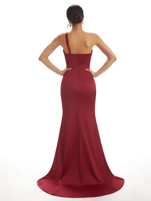 burgundy one shoulder high slit mermaid bridesmaid gown burgundy one shoulder high slit mermaid bridesmaid gown