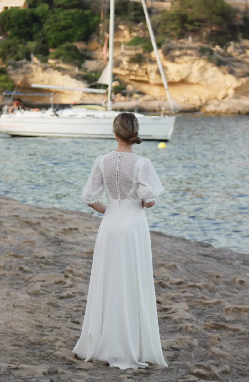 button back half puff sleeve beach wedding dress button back half puff sleeve beach wedding dress
