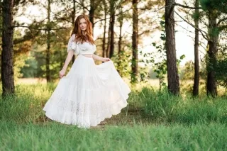 flutter sleeve cotton lace cutout casual bridal dress