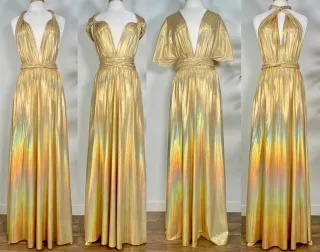 gold iridescent goddess multiway long bridesmaid dresses