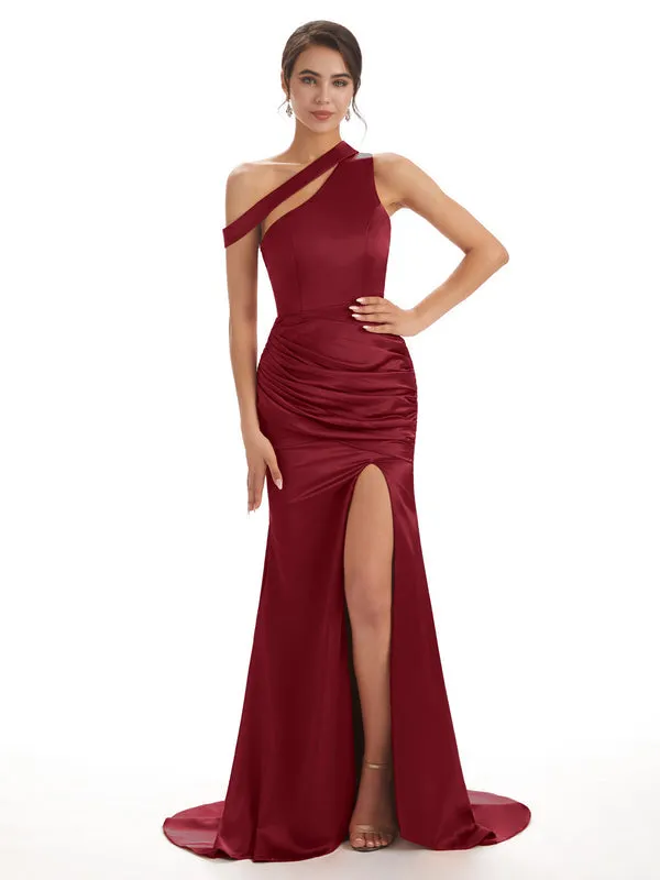 modern burgundy one shoulder high slit mermaid bridesmaid dres modern burgundy one shoulder high slit mermaid bridesmaid dres