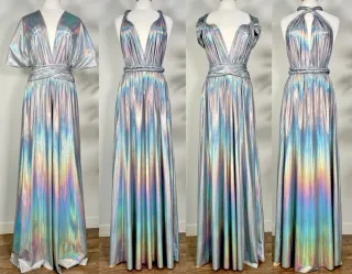 modern iridescent silver convertible bridesmaid dresses