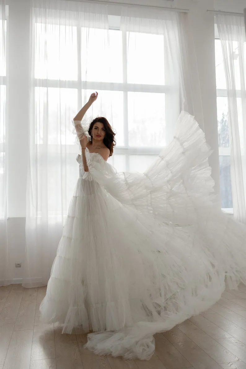 romantic puffy tiered tulle wedding dress