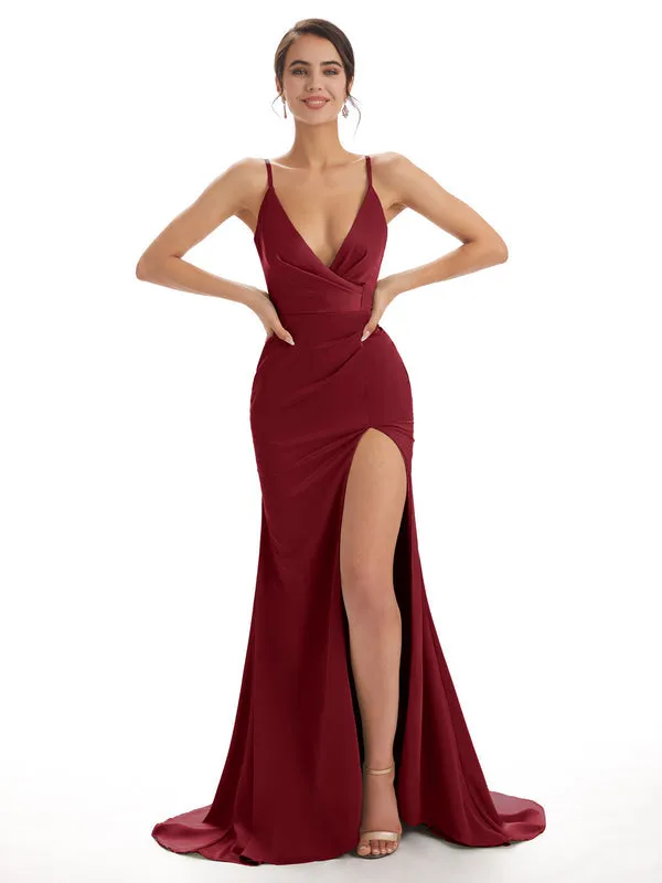 sexy burgundy v neck high slit mermaid bridesmaid dress sexy burgundy v neck high slit mermaid bridesmaid dress