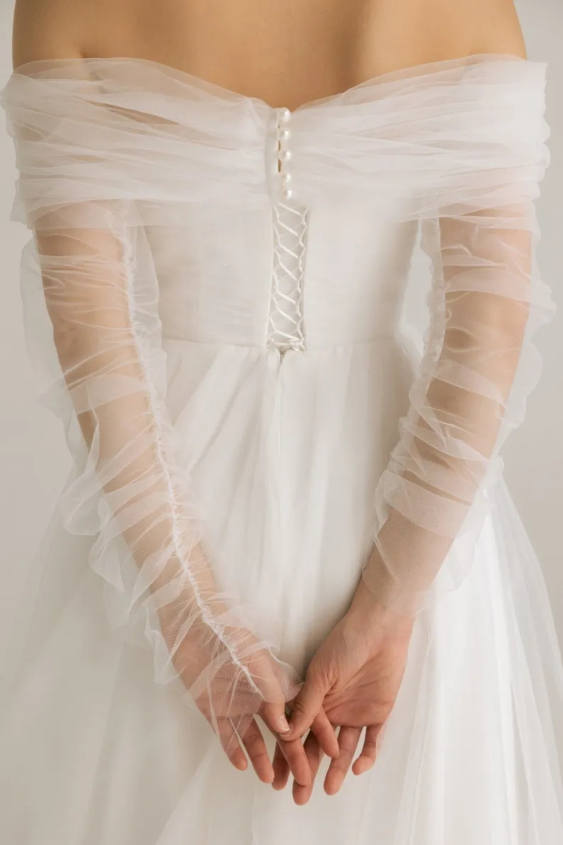 sheer tulle long sleeve lace up back wedding dress sheer tulle long sleeve lace up back wedding dress