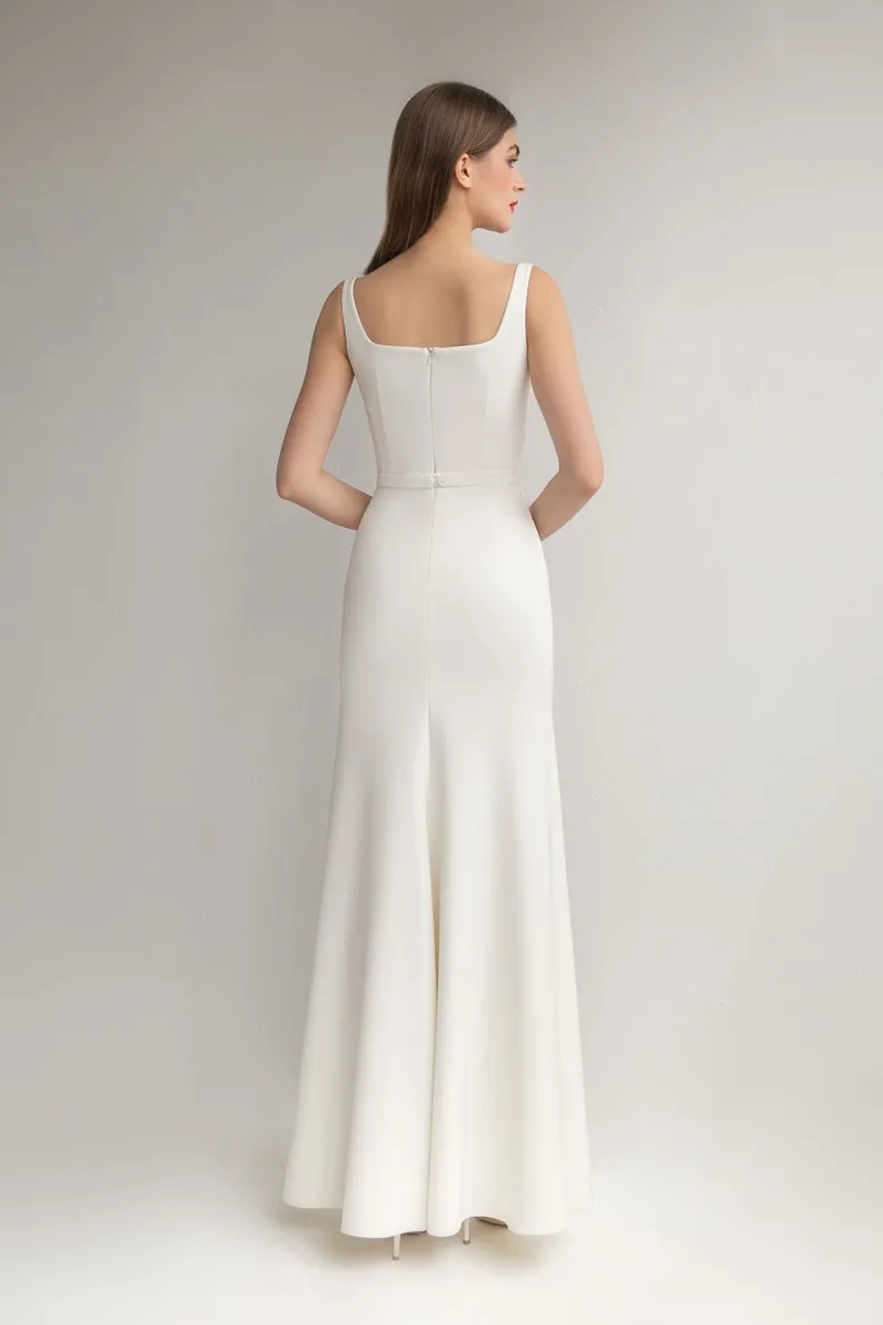 simple ivory satin sheath bridal dress