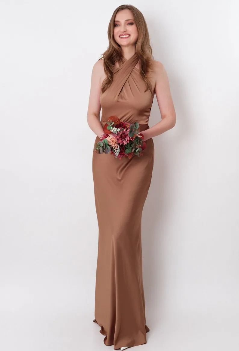simple mocha satin halter mermaid bridesmaid dress simple mocha satin halter mermaid bridesmaid dress
