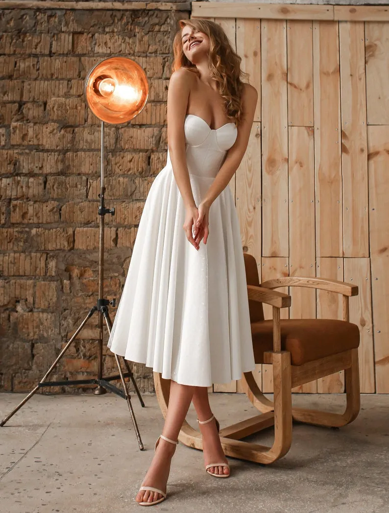 simple sweetheart corset midi reception dress simple sweetheart corset midi reception dress