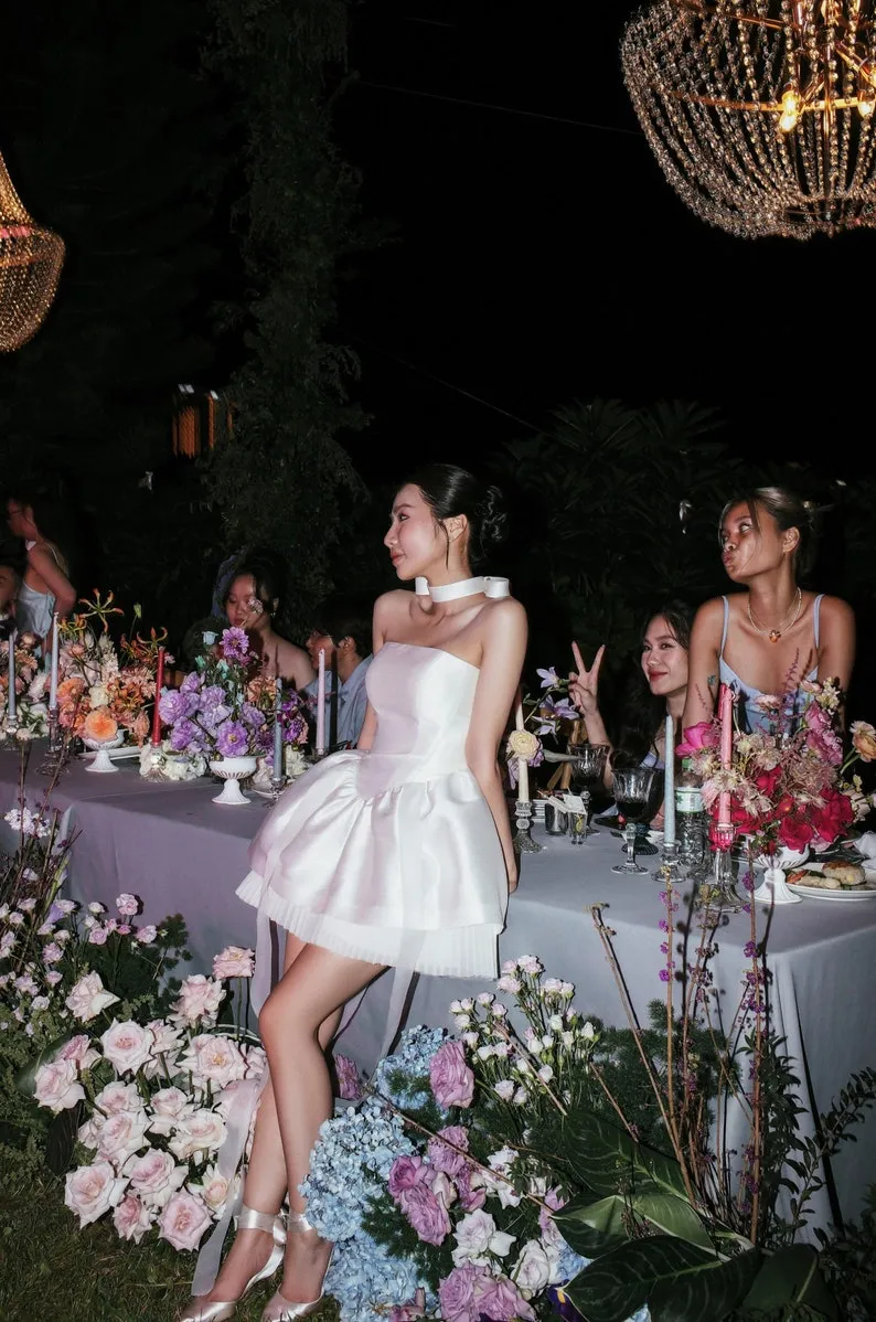 strapless short bridal shower dress with choker