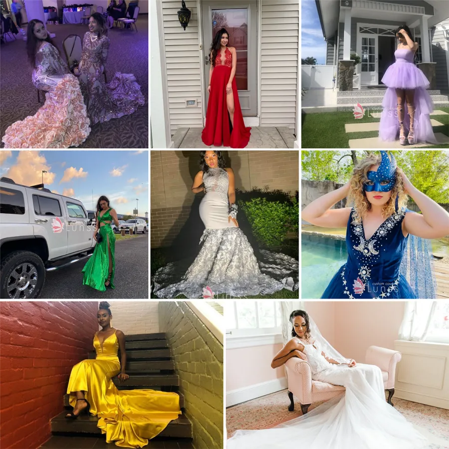 girls' real photos with customized dresses