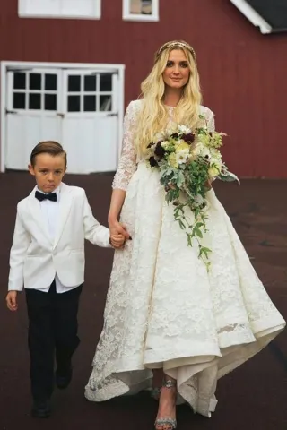 Ashlee Simpson boho lace two piece 3 4 sleeve bridal gown