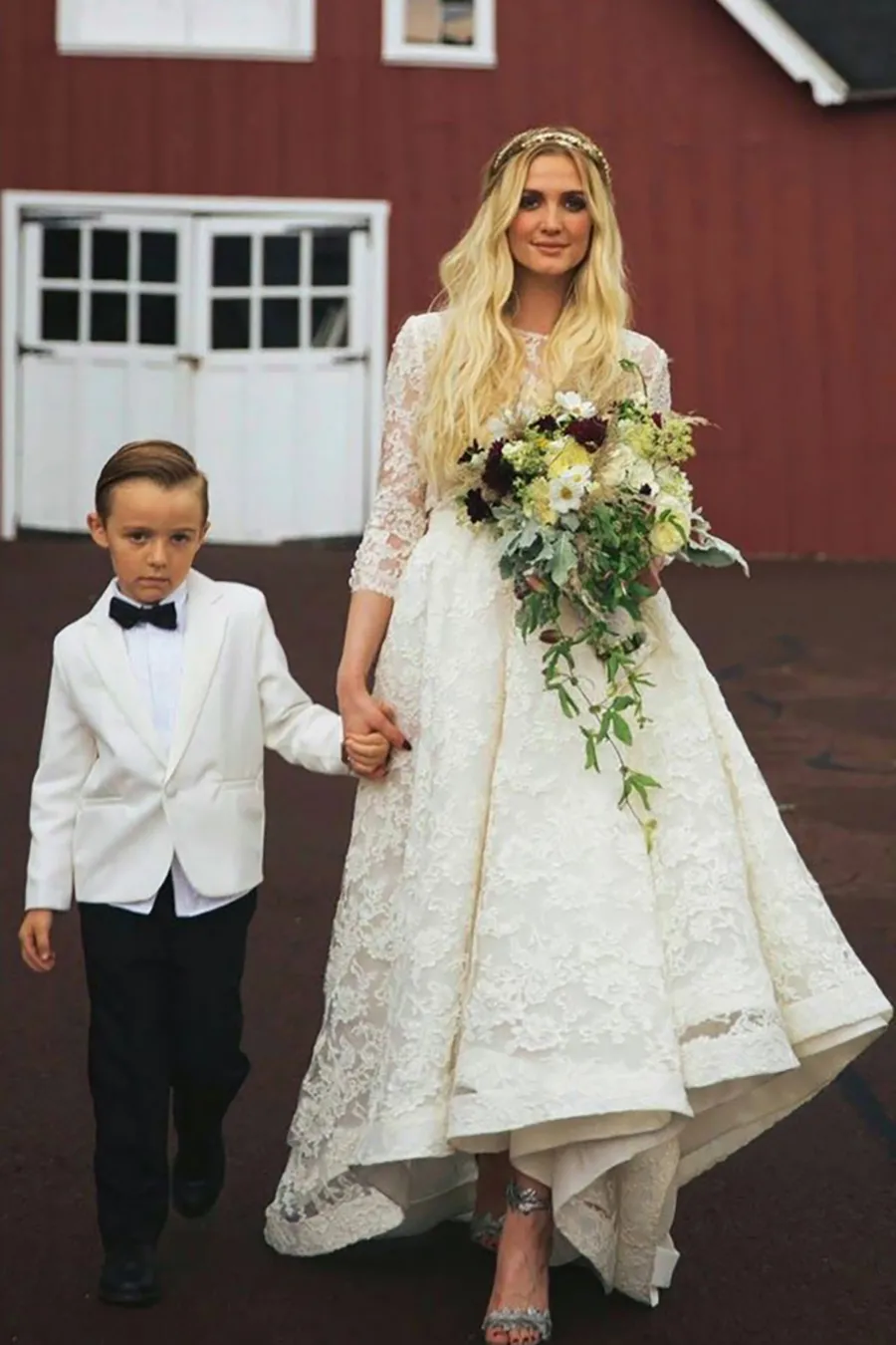 Ashlee Simpson boho lace two piece 3 4 sleeve bridal gown