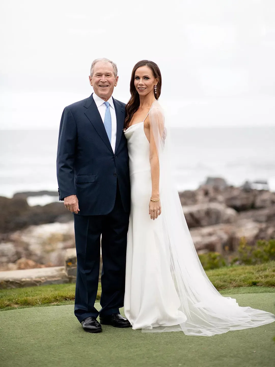 Barbara Bush simple satin wedding dress with tulle cape Barbara Bush simple satin wedding dress with tulle cape
