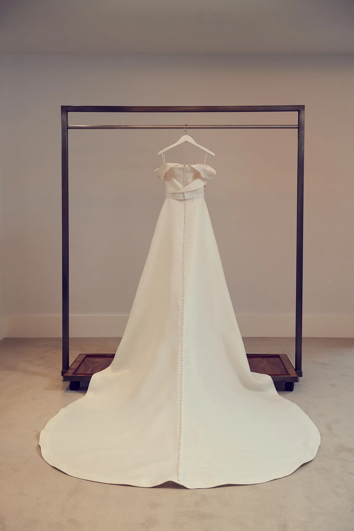 Emmy Rossum ivory satin sheath wedding gown with court train Emmy Rossum ivory satin sheath wedding gown with court train