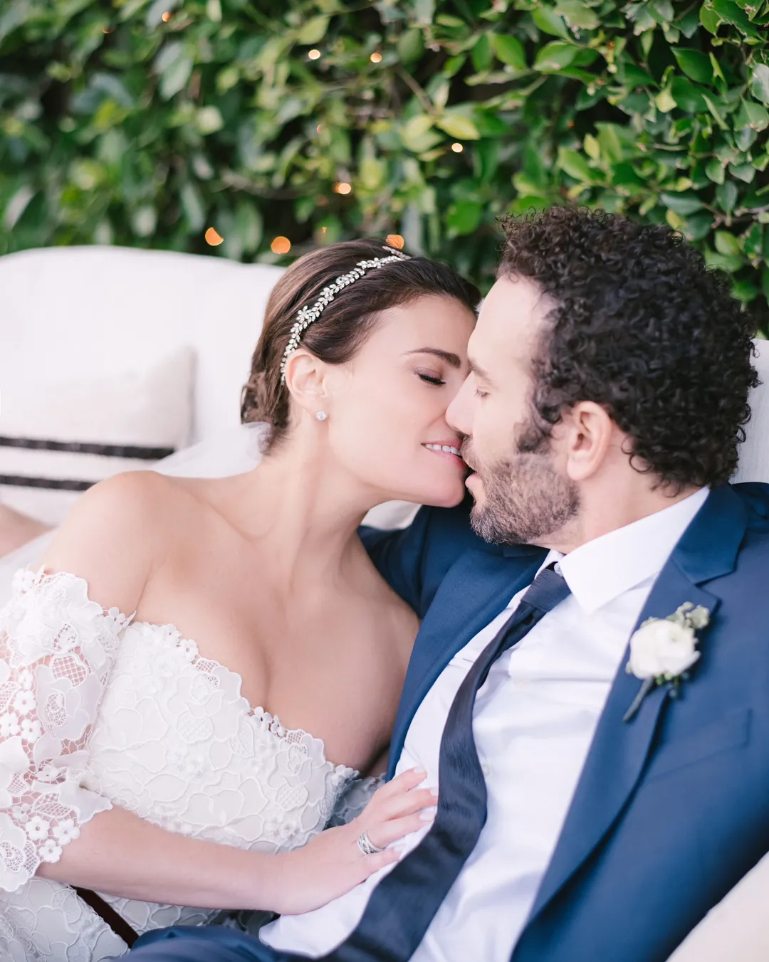 Idina Menzel off the shoulder lace outdoor wedding dress Idina Menzel off the shoulder lace outdoor wedding dress