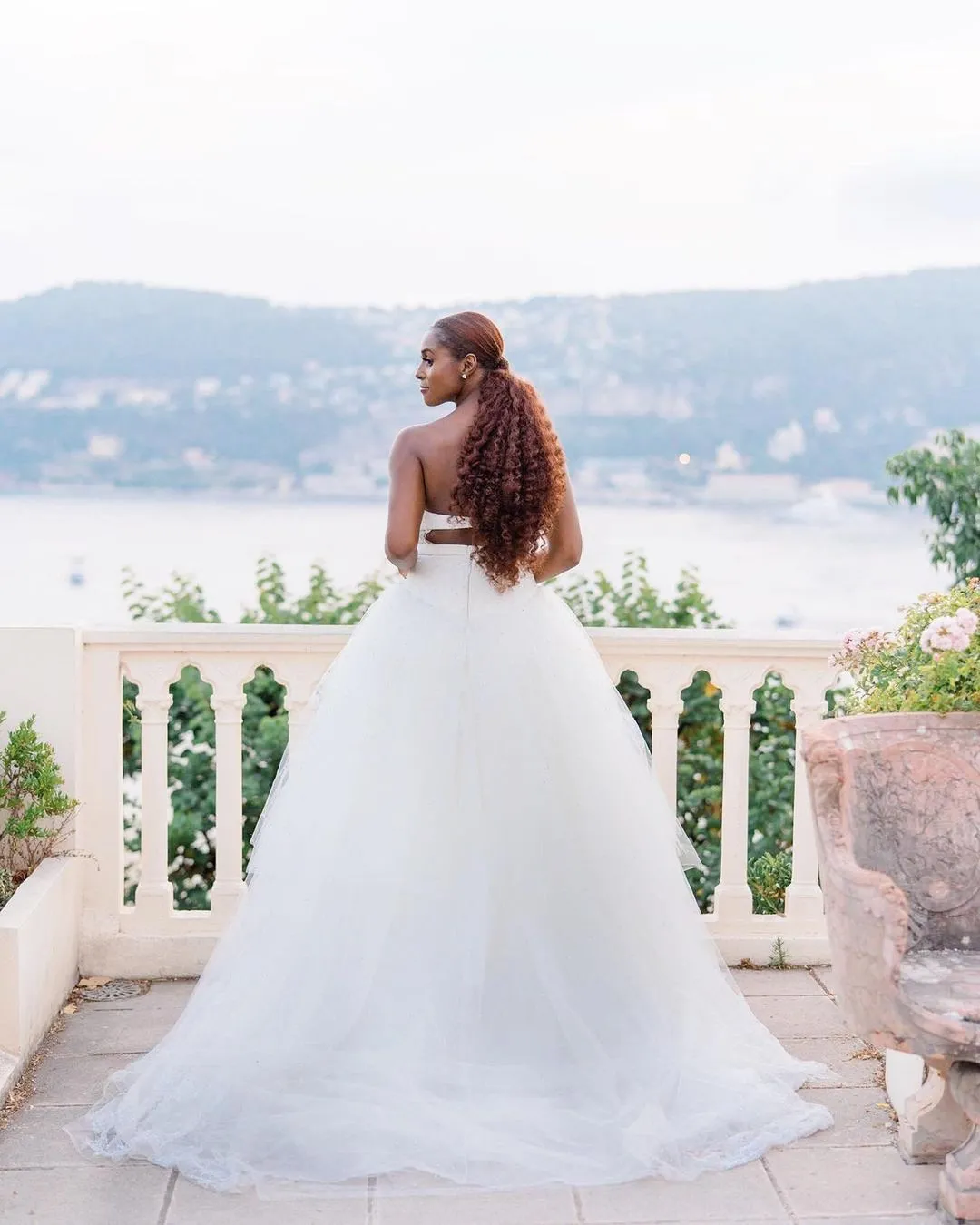 Issa Rae low back beaded lace tulle wedding ball gown Issa Rae low back beaded lace tulle wedding ball gown