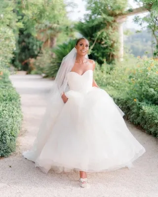 Issa Rae sweetheart beaded lace tulle wedding ball gown