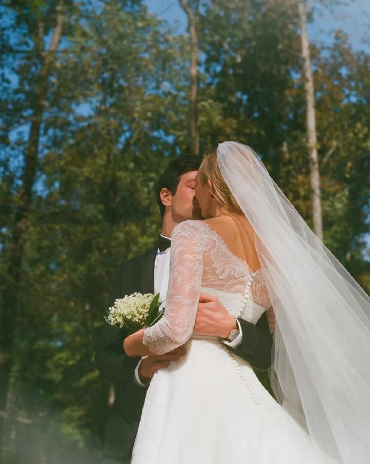 Karlie Kloss sheer lace v back wedding dress
