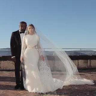 Kim Kardashian lace coutout waist mermaid wedding dress