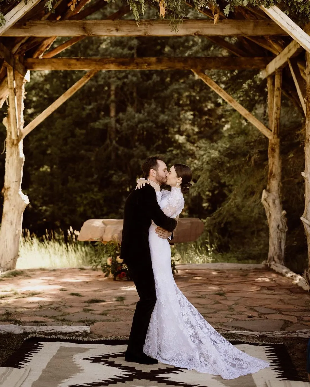 Lily Collins high neck lace boho wedding dress Lily Collins high neck lace boho wedding dress