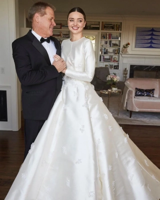 Miranda Kerr 3d flower ivory satin wedding ball gown