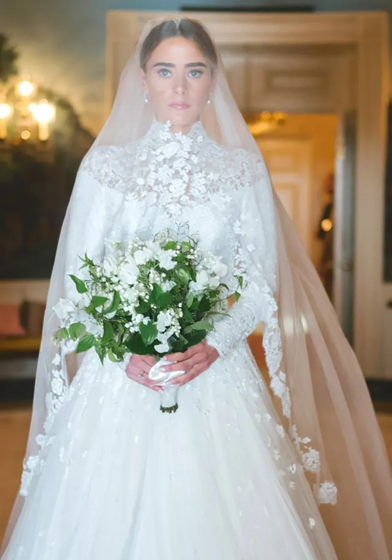 Naomi Biden illusion lace long sleeve celebrity wedding dress Naomi Biden illusion lace long sleeve celebrity wedding dress